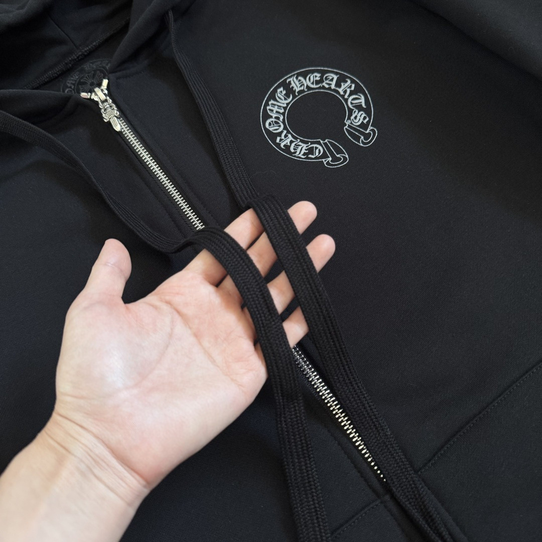925纯银 Chrome Hearts 克罗心 梵文烫银拉链卫衣 外套 长袖 黑色 A5 