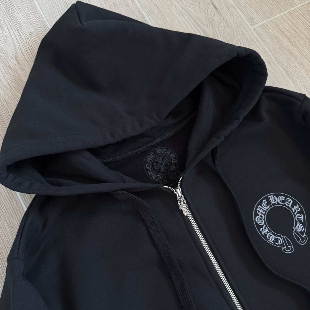 925纯银 Chrome Hearts 克罗心 梵文烫银拉链卫衣 外套 长袖 黑色 A5 