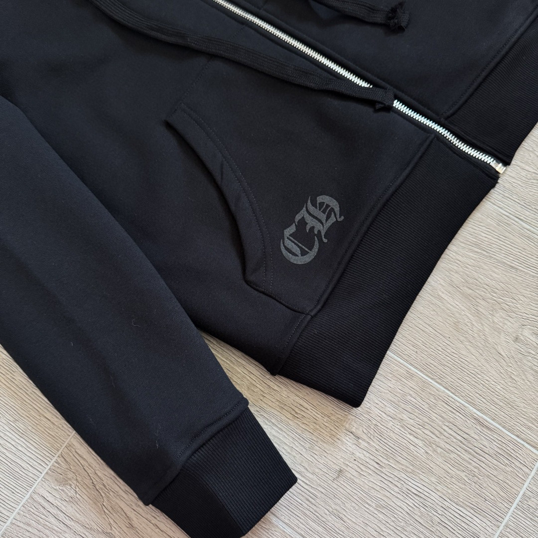925纯银 Chrome Hearts 克罗心 梵文烫银拉链卫衣 外套 长袖 黑色 A5 