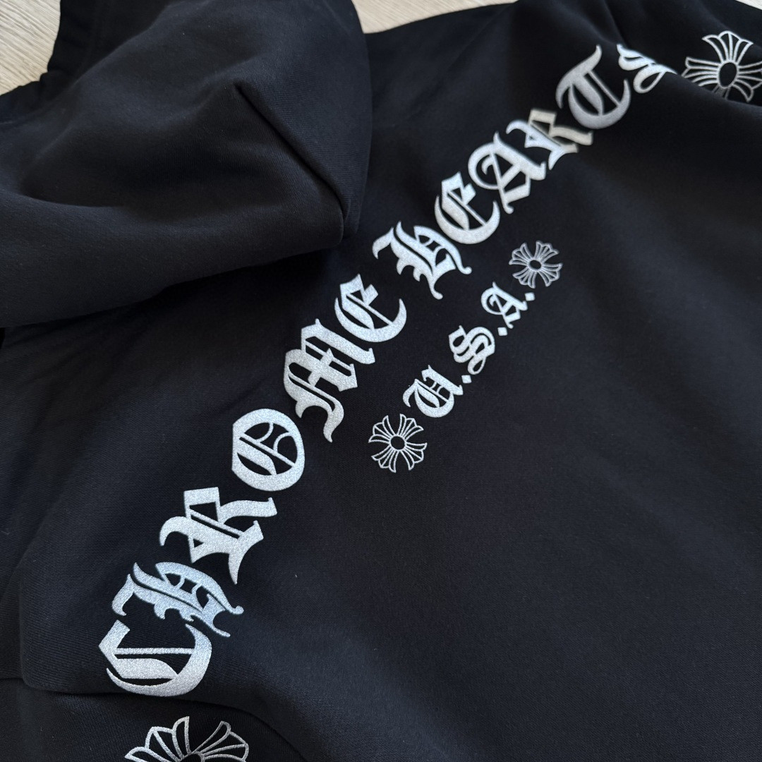 925纯银 Chrome Hearts 克罗心 梵文烫银拉链卫衣 外套 长袖 黑色 A5 