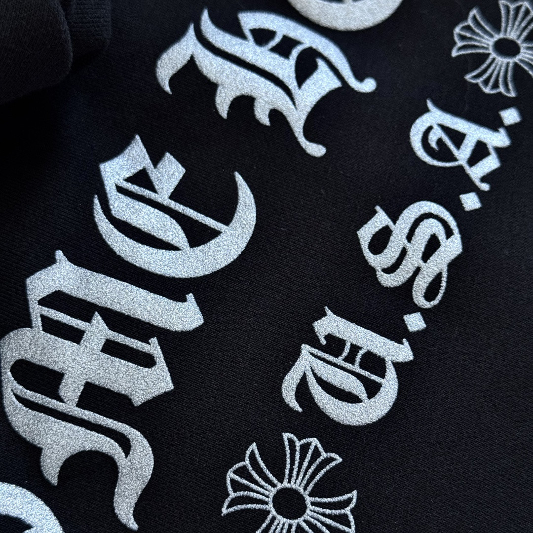 925纯银 Chrome Hearts 克罗心 梵文烫银拉链卫衣 外套 长袖 黑色 A5 