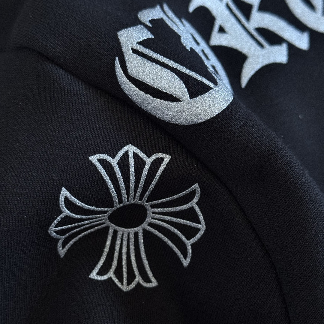 925纯银 Chrome Hearts 克罗心 梵文烫银拉链卫衣 外套 长袖 黑色 A5 