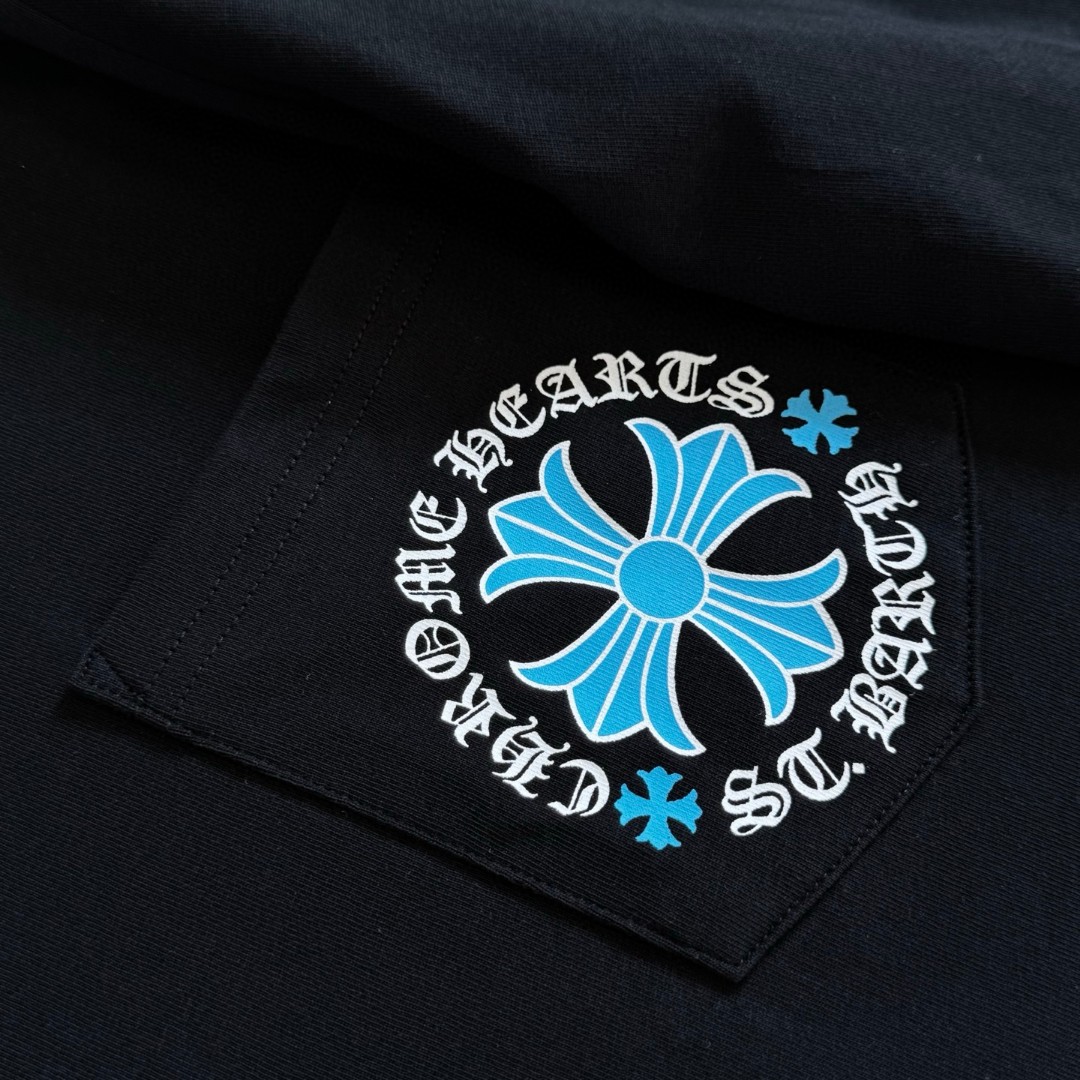 Chrome Hearts 克罗心 ST.barth 限定 蓝色十字花长袖卫衣 T恤 套头 黑蓝 A5 CH-2023210-1