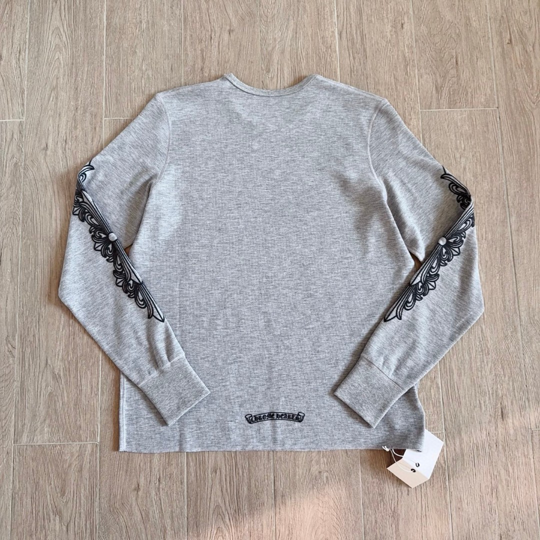 Chrome Hearts 克罗心 华夫格 胸前马蹄双花臂长袖卫衣 T恤 套头 白色 黑色  灰色 A5 CH-20251771