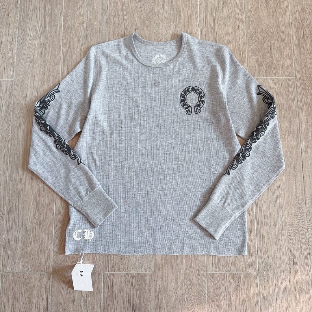 Chrome Hearts 克罗心 华夫格 胸前马蹄双花臂长袖卫衣 T恤 套头 白色 黑色  灰色 A5 CH-20251771