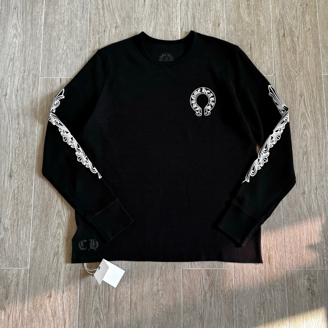 Chrome Hearts 克罗心 华夫格 胸前马蹄双花臂长袖卫衣 T恤 套头 白色 黑色  灰色 A5 CH-20251771