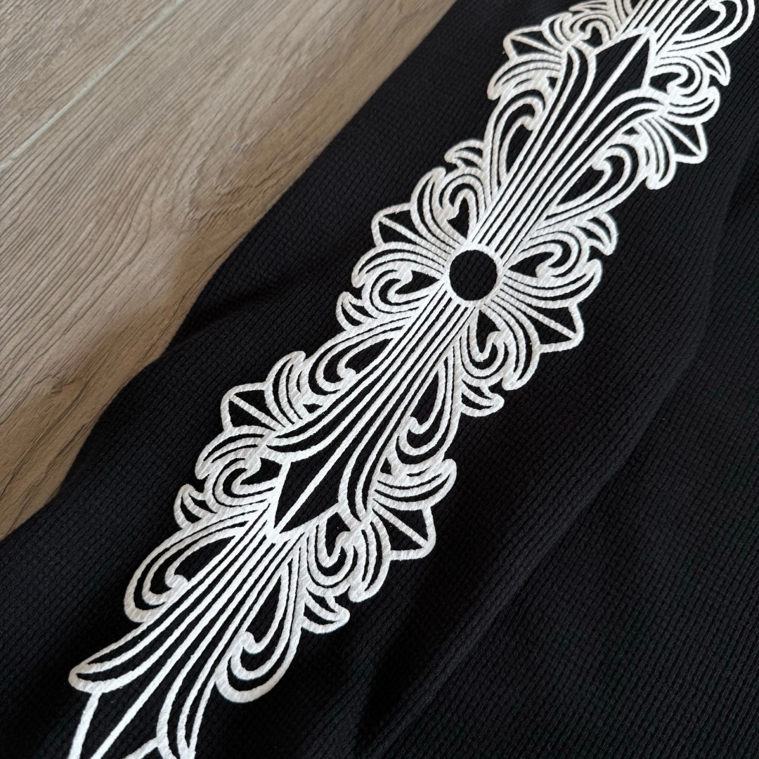 Chrome Hearts 克罗心 华夫格 胸前马蹄双花臂长袖卫衣 T恤 套头 白色 黑色  灰色 A5 CH-20251771