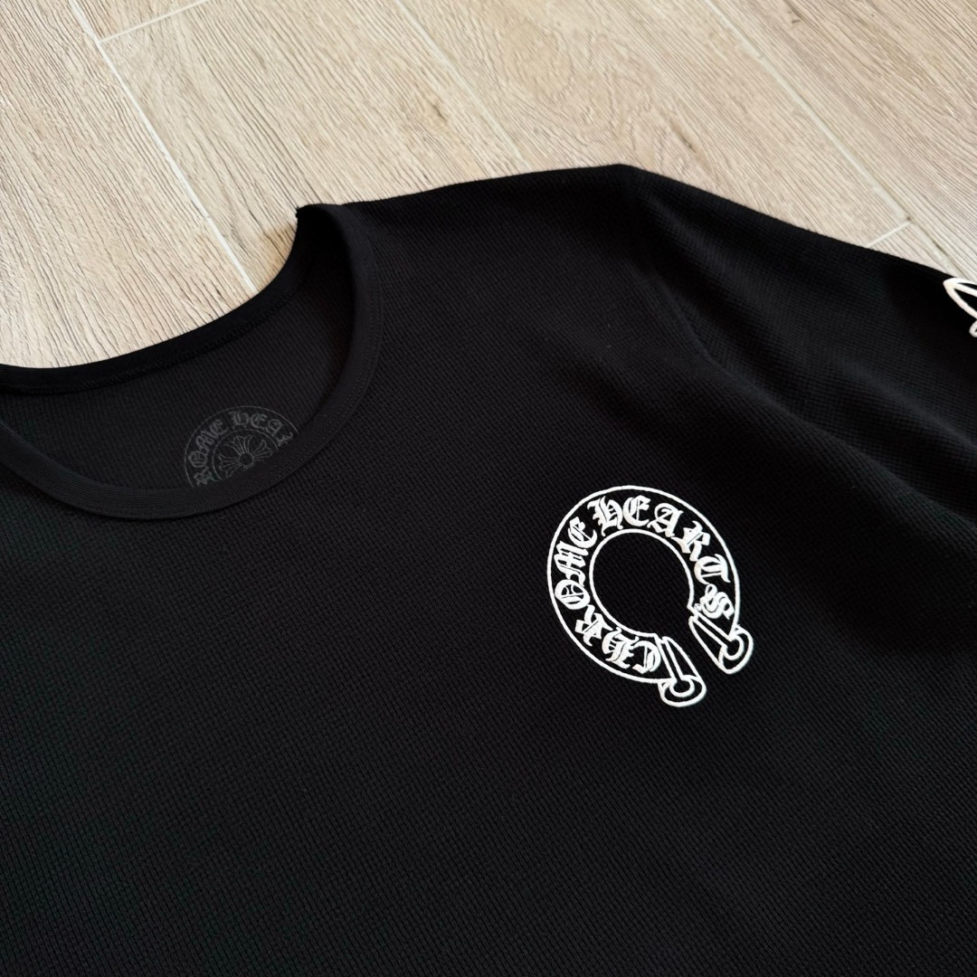 Chrome Hearts 克罗心 华夫格 胸前马蹄双花臂长袖卫衣 T恤 套头 白色 黑色  灰色 A5 CH-20251771