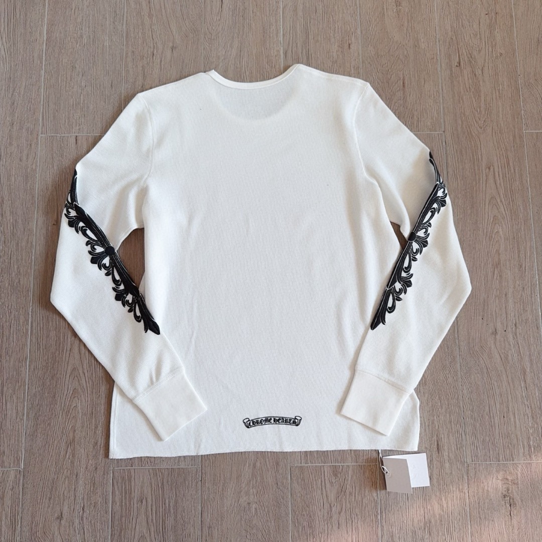 Chrome Hearts 克罗心 华夫格 胸前马蹄双花臂长袖卫衣 T恤 套头 白色 黑色  灰色 A5 CH-20251771
