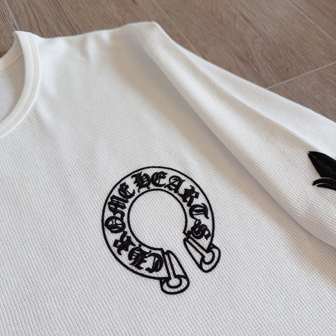Chrome Hearts 克罗心 华夫格 胸前马蹄双花臂长袖卫衣 T恤 套头 白色 黑色  灰色 A5 CH-20251771