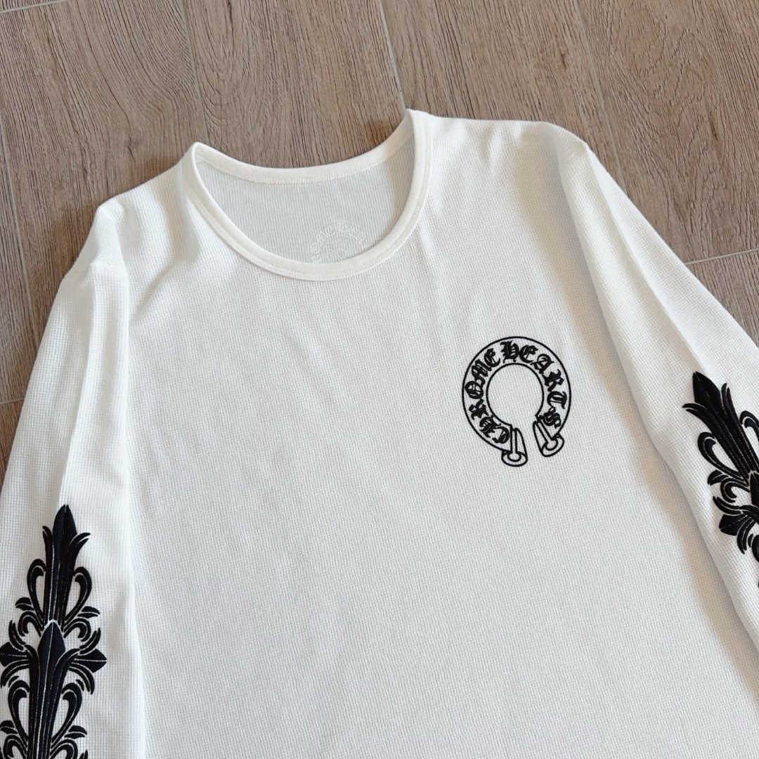 Chrome Hearts 克罗心 华夫格 胸前马蹄双花臂长袖卫衣 T恤 套头 白色 黑色  灰色 A5 CH-20251771