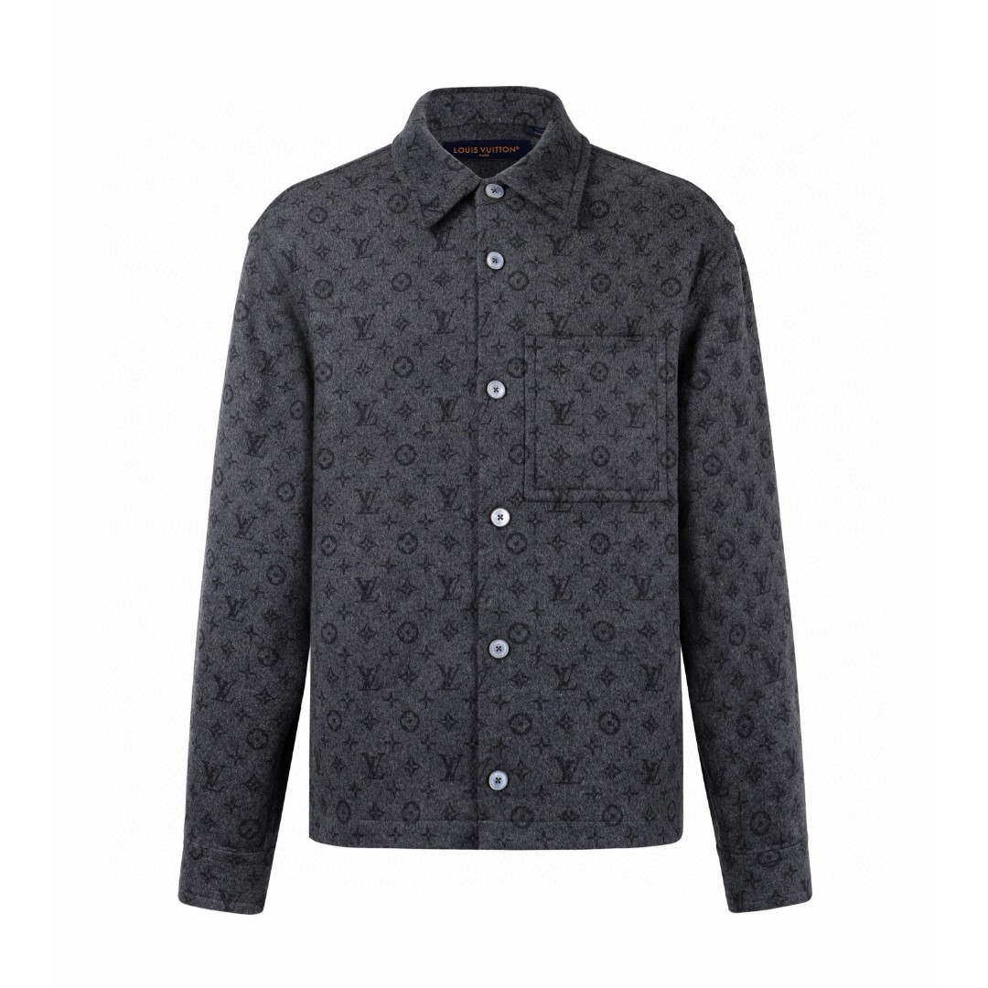 LOUIS VUITTON 路易威登衬衫式羊毛毛呢外套 夹克 灰色 C0 1AIWGN