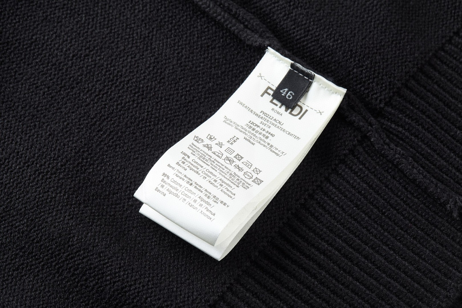 FENDI 芬迪 双F皮绒刺绣毛衣 针织衫 长袖 黑色 A7 FZX091AW09F1UVU