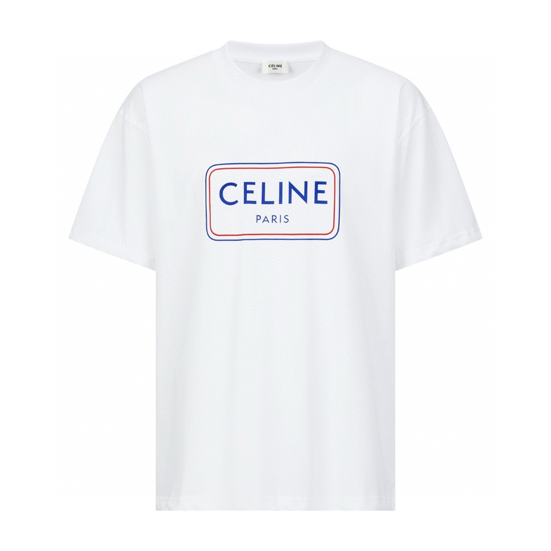 CELINE 赛琳 印花字母标识 短袖 T恤 圆领 夏款 灰色 白色 A0 RX0IA507Z-GIF7