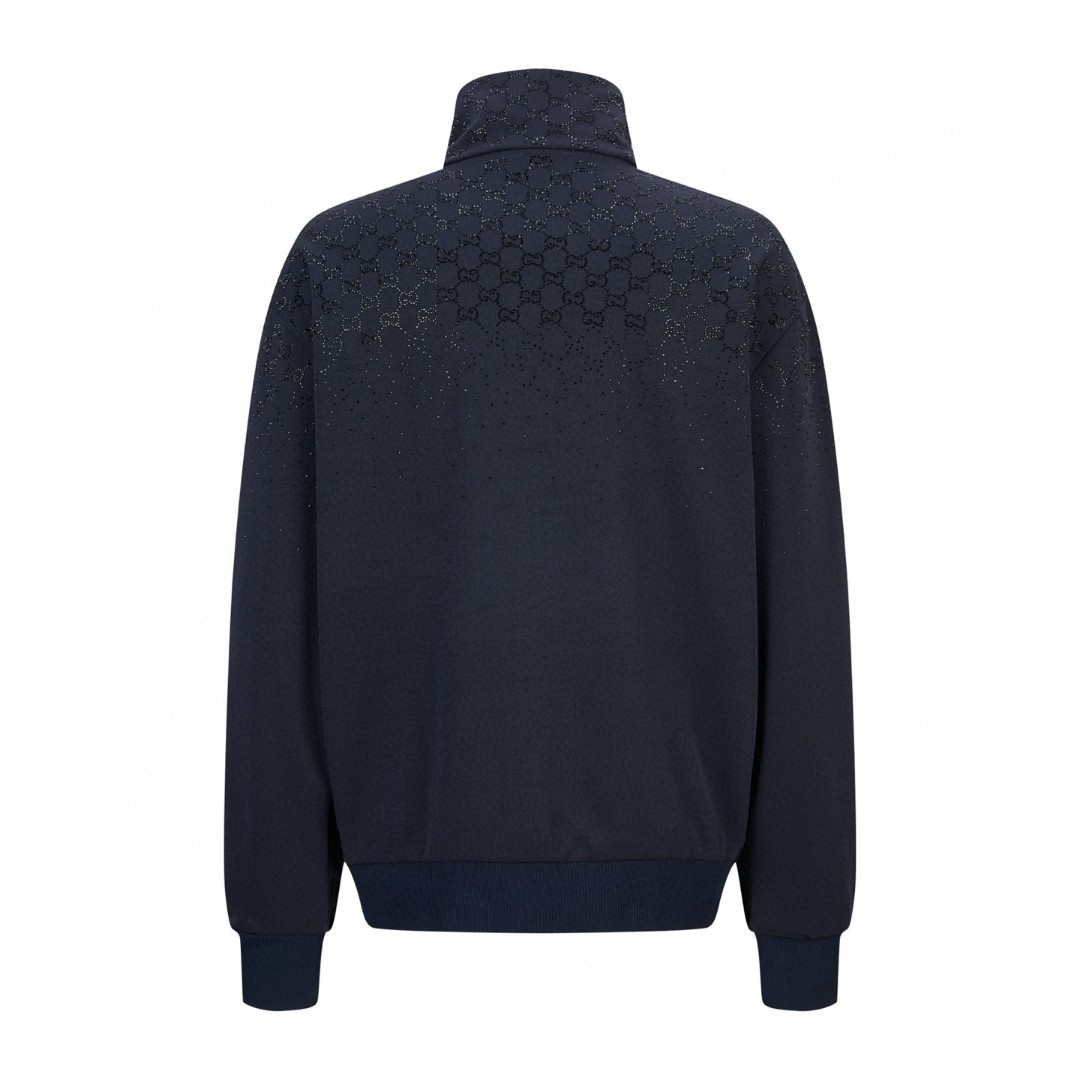 GUCCl 古驰 烫钻拉链立领外套 夹克 长袖 深蓝色 B5 852675-XJHML-4330