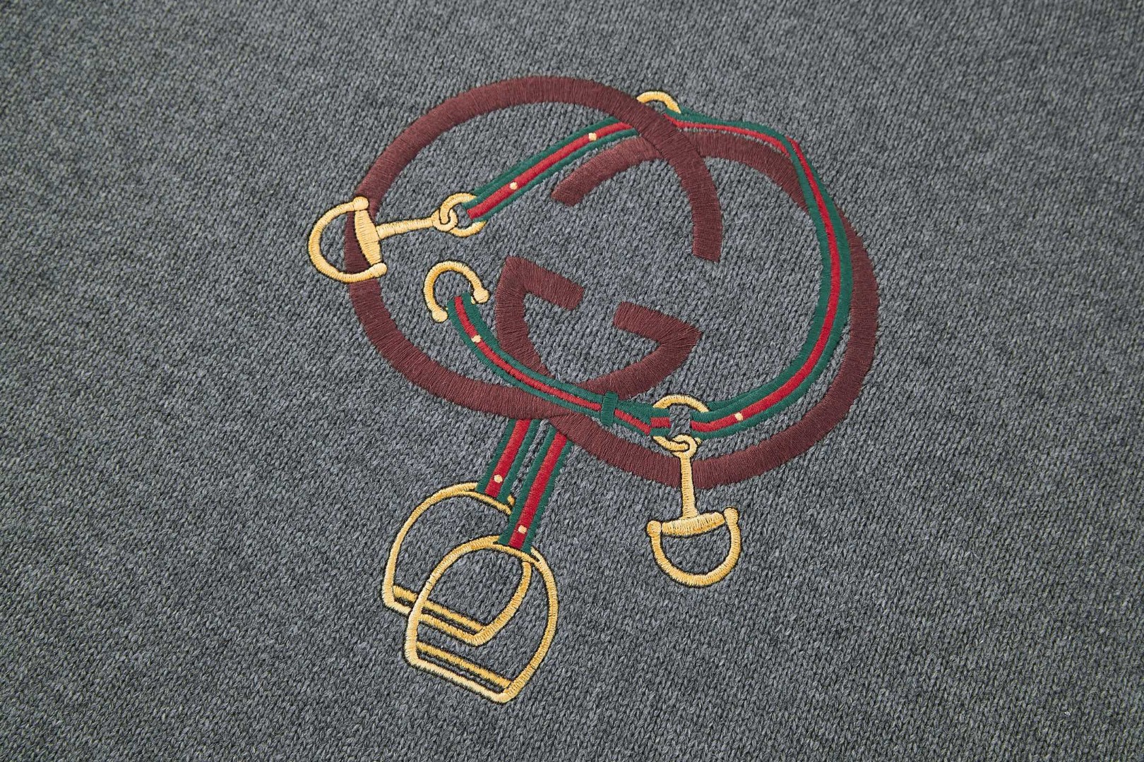 GUCCl 古驰 红灯笼双G刺绣圆领毛衣 针织衫 外套 长袖 灰色 A7 