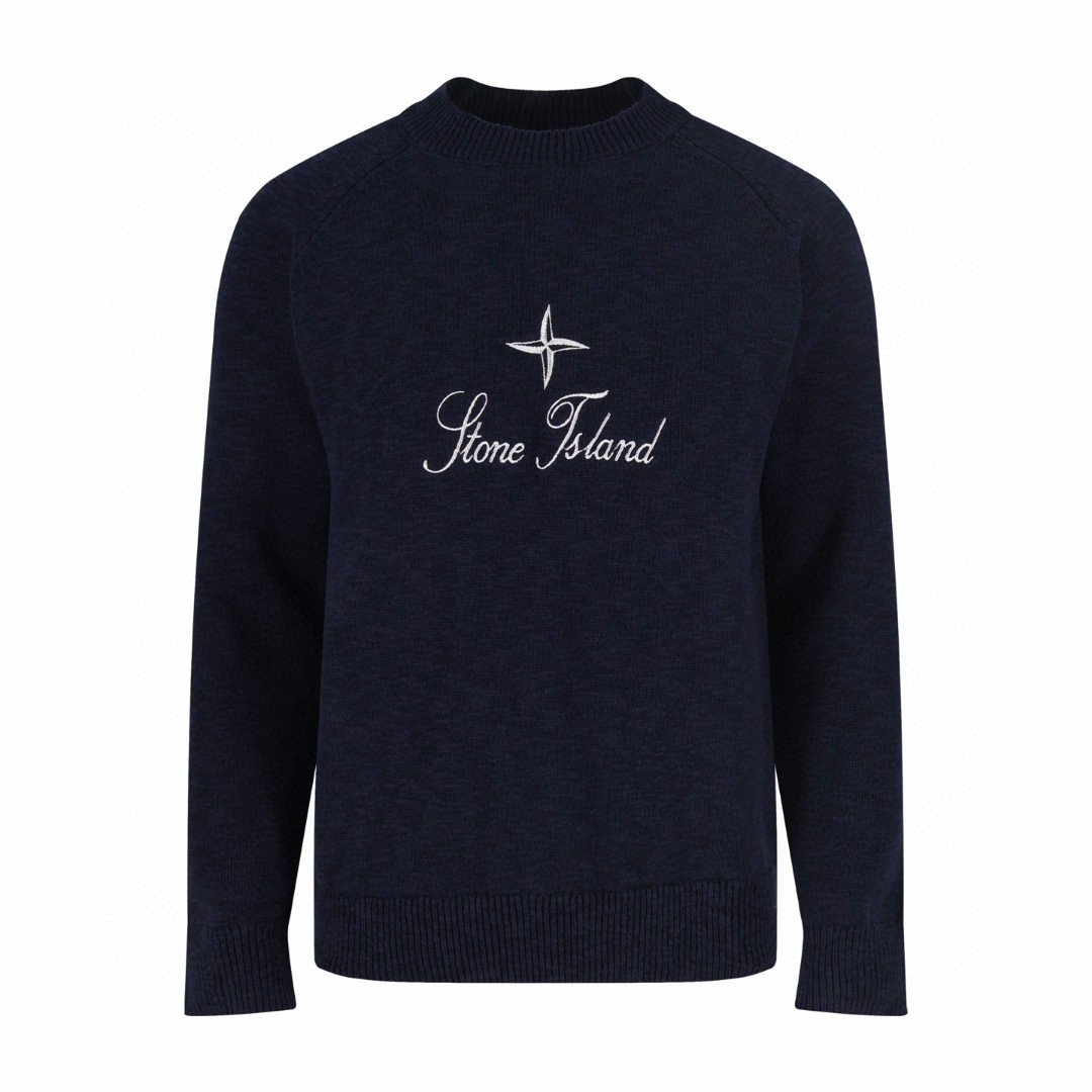 STONE ISLAND 石头岛 刺绣圆领毛衣 针织衫 长袖 外套 杏色 蓝色 B0 K2S155100093S00HA-V0026