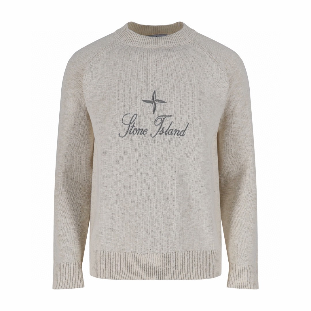 STONE ISLAND 石头岛 刺绣圆领毛衣 针织衫 长袖 外套 杏色 蓝色 B0 K2S155100093S00HA-V0026
