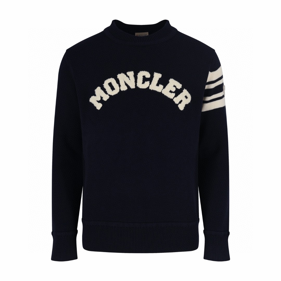 Moncler 蒙口 毛巾刺绣大字母徽标羊毛毛衣 针织衫 秋冬 外套 海军蓝 灰色 B0 K20919C00009M1367776