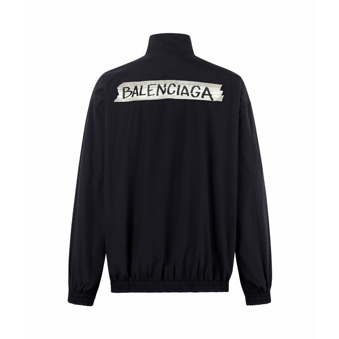Balenciaga 巴黎世家 胶带印花拉链立领夹克 外套 长袖 黑色 B0 857713TPQ381000