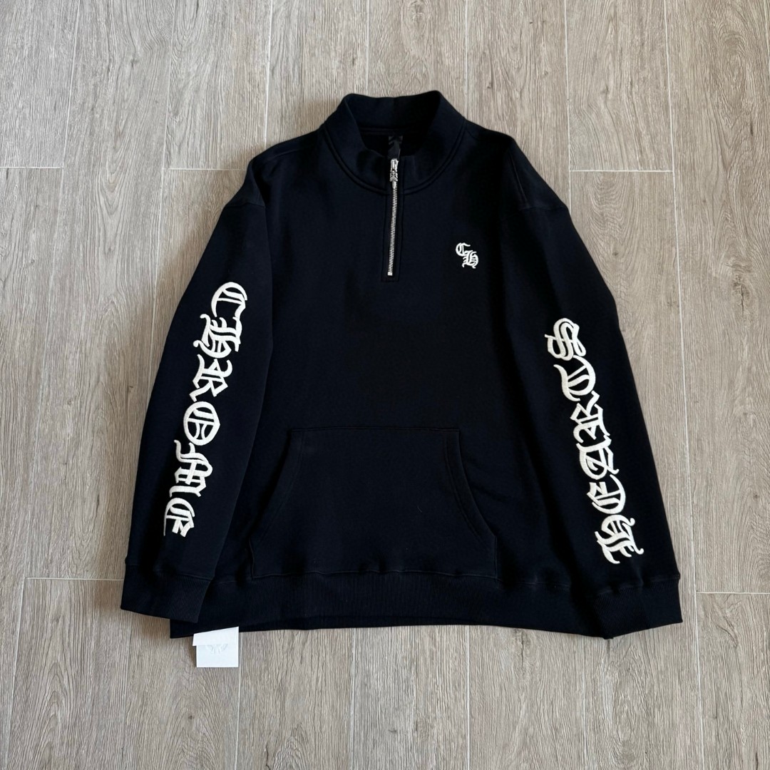 Chrome Hearts 克罗心 梵文刺绣 半拉链卫衣 外套 长袖 男女同款 黑色