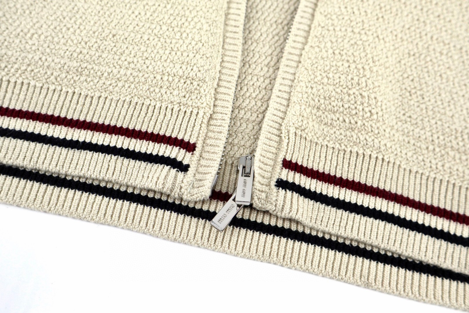 MIU MIU 缪缪 毛织拉链撞色外套 针织衫 毛衣 长袖 保暖 B0 MMF969-1616-F0018-S-OOO