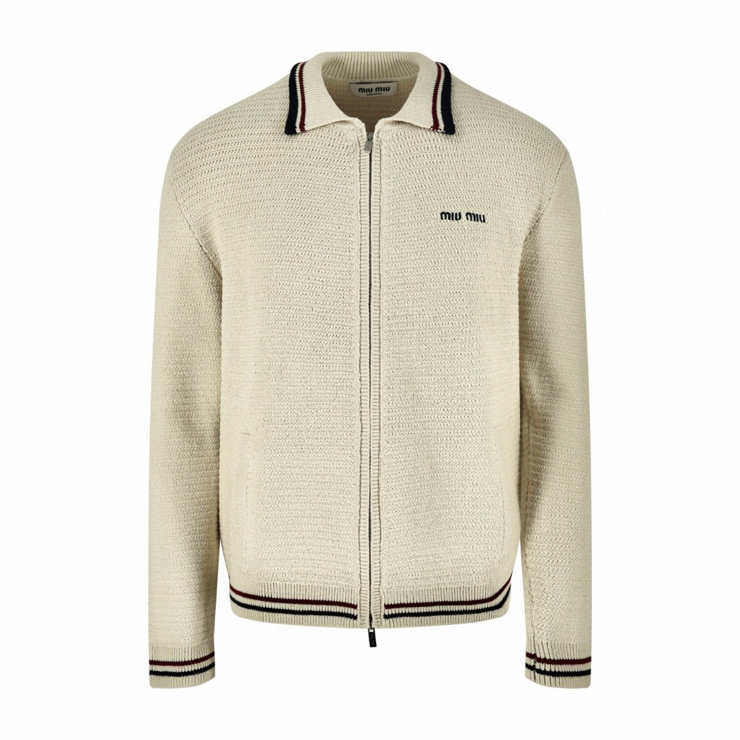 MIU MIU 缪缪 毛织拉链撞色外套 针织衫 毛衣 长袖 保暖 B0 MMF969-1616-F0018-S-OOO