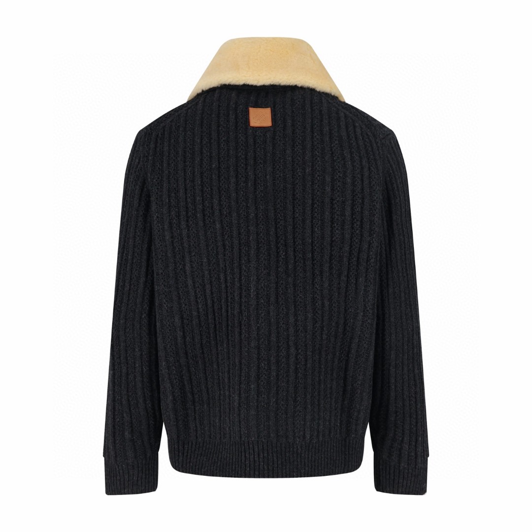 LOUIS VUITTON 路易威登 羊绒毛领拉链束腰夹克 外套 长袖 黑色 B5 1AJBUB