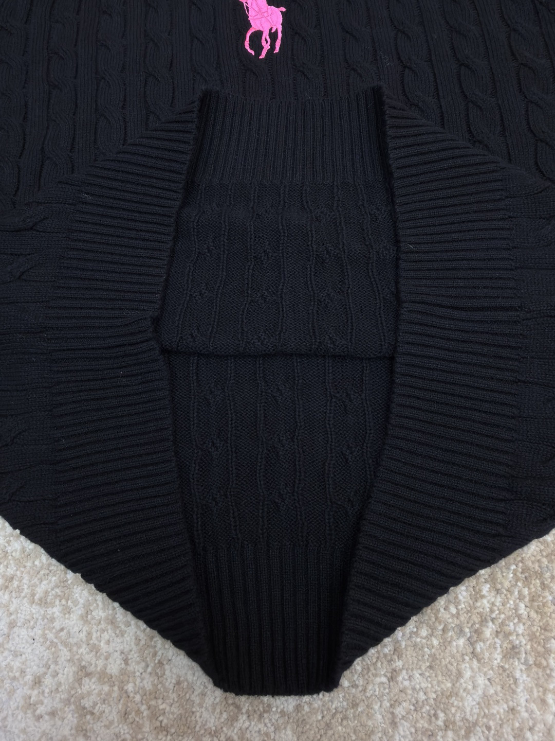 Ralph Lauren 拉夫劳伦 刺绣连帽绞花毛衣 针织衫 长袖 黑色 粉色 B0 211A90918-001