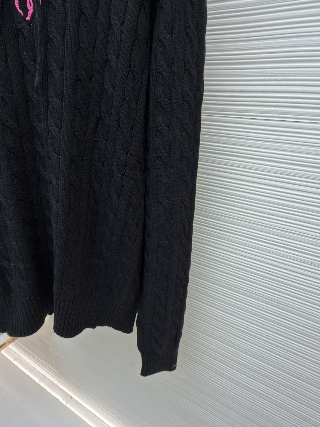 Ralph Lauren 拉夫劳伦 刺绣连帽绞花毛衣 针织衫 长袖 黑色 粉色 B0 211A90918-001