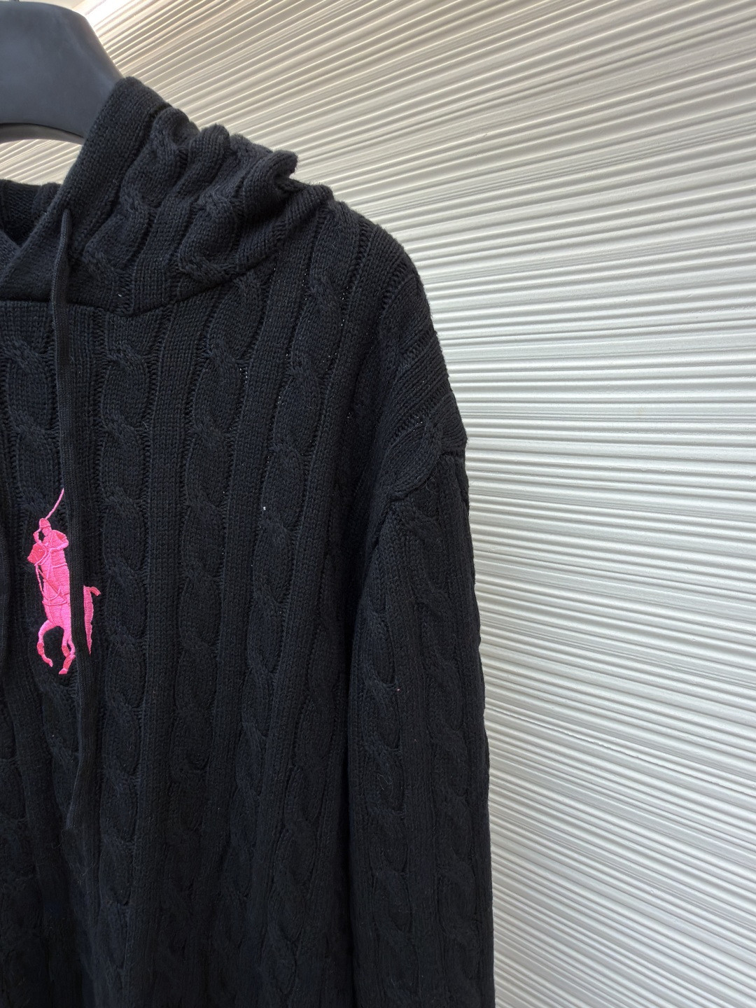 Ralph Lauren 拉夫劳伦 刺绣连帽绞花毛衣 针织衫 长袖 黑色 粉色 B0 211A90918-001