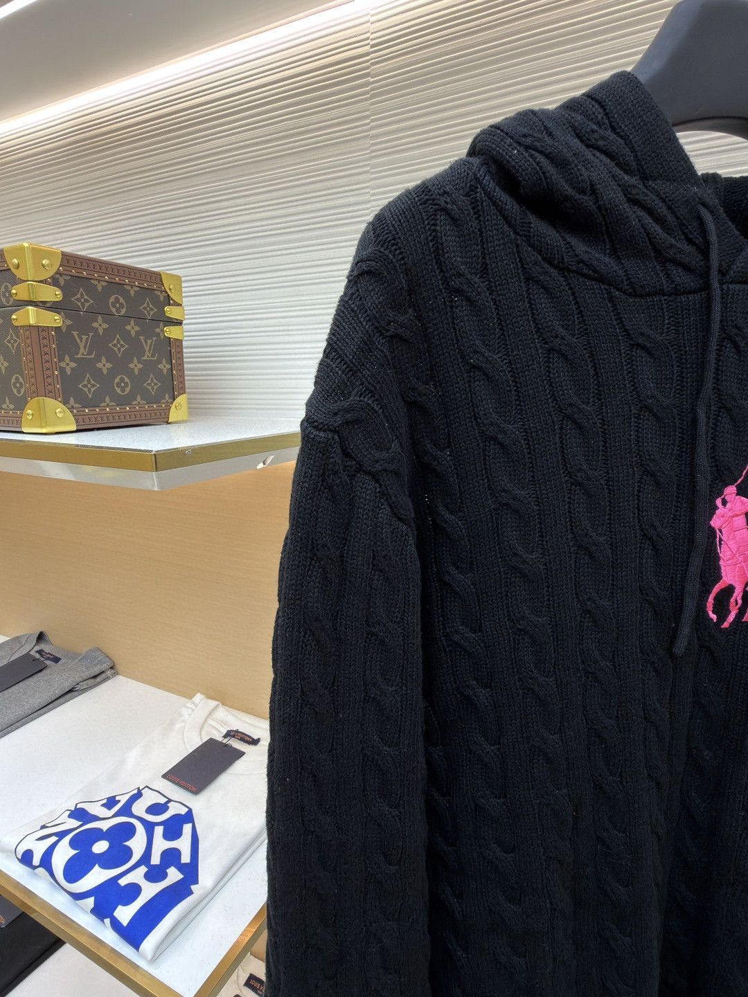 Ralph Lauren 拉夫劳伦 刺绣连帽绞花毛衣 针织衫 长袖 黑色 粉色 B0 211A90918-001