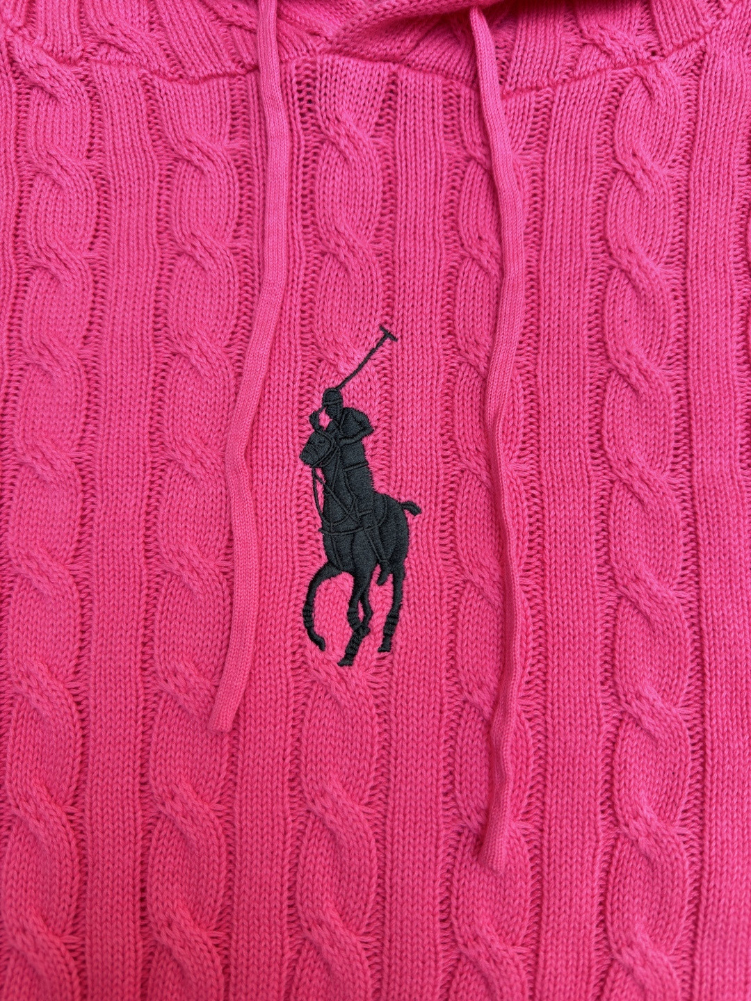 Ralph Lauren 拉夫劳伦 刺绣连帽绞花毛衣 针织衫 长袖 黑色 粉色 B0 211A90918-001