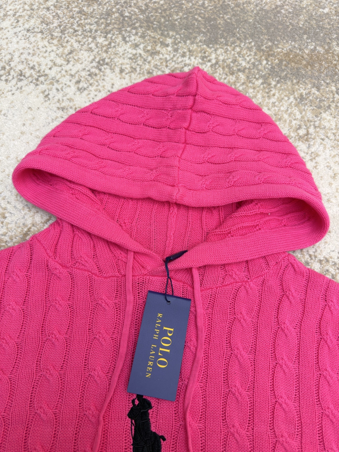 Ralph Lauren 拉夫劳伦 刺绣连帽绞花毛衣 针织衫 长袖 黑色 粉色 B0 211A90918-001