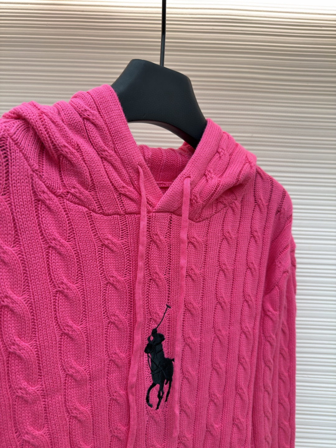 Ralph Lauren 拉夫劳伦 刺绣连帽绞花毛衣 针织衫 长袖 黑色 粉色 B0 211A90918-001