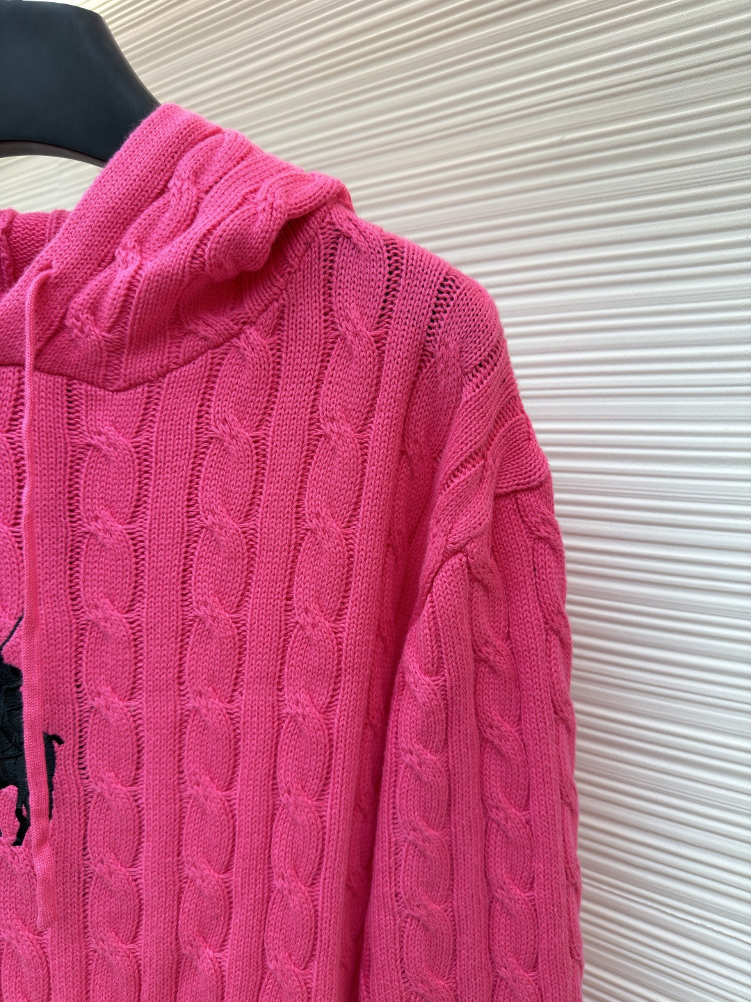 Ralph Lauren 拉夫劳伦 刺绣连帽绞花毛衣 针织衫 长袖 黑色 粉色 B0 211A90918-001