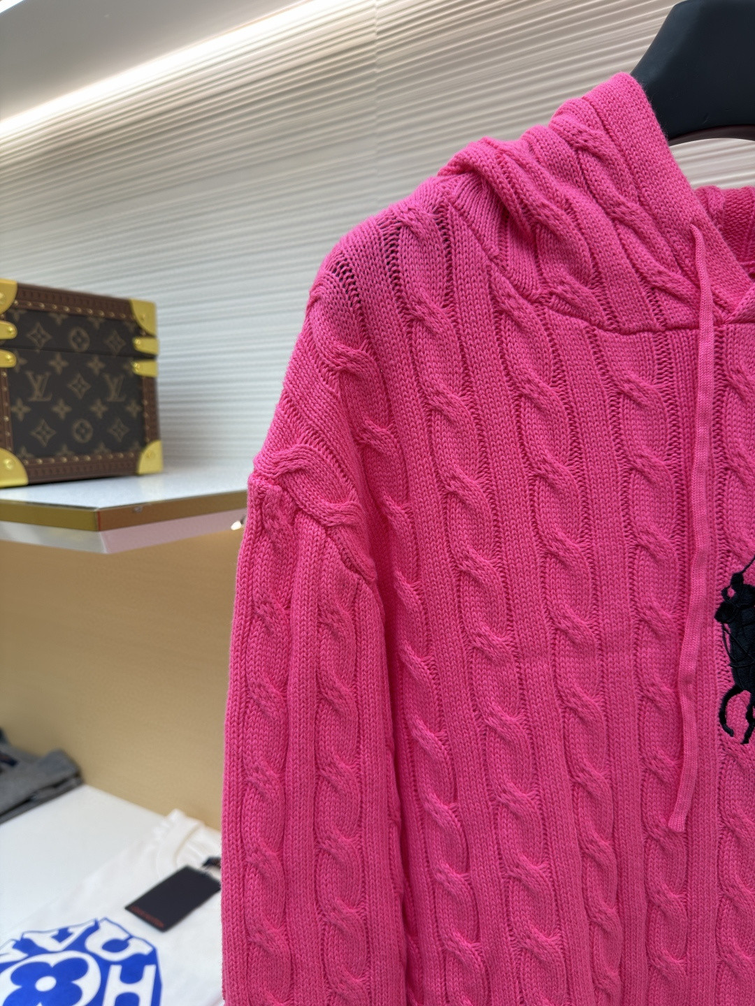 Ralph Lauren 拉夫劳伦 刺绣连帽绞花毛衣 针织衫 长袖 黑色 粉色 B0 211A90918-001