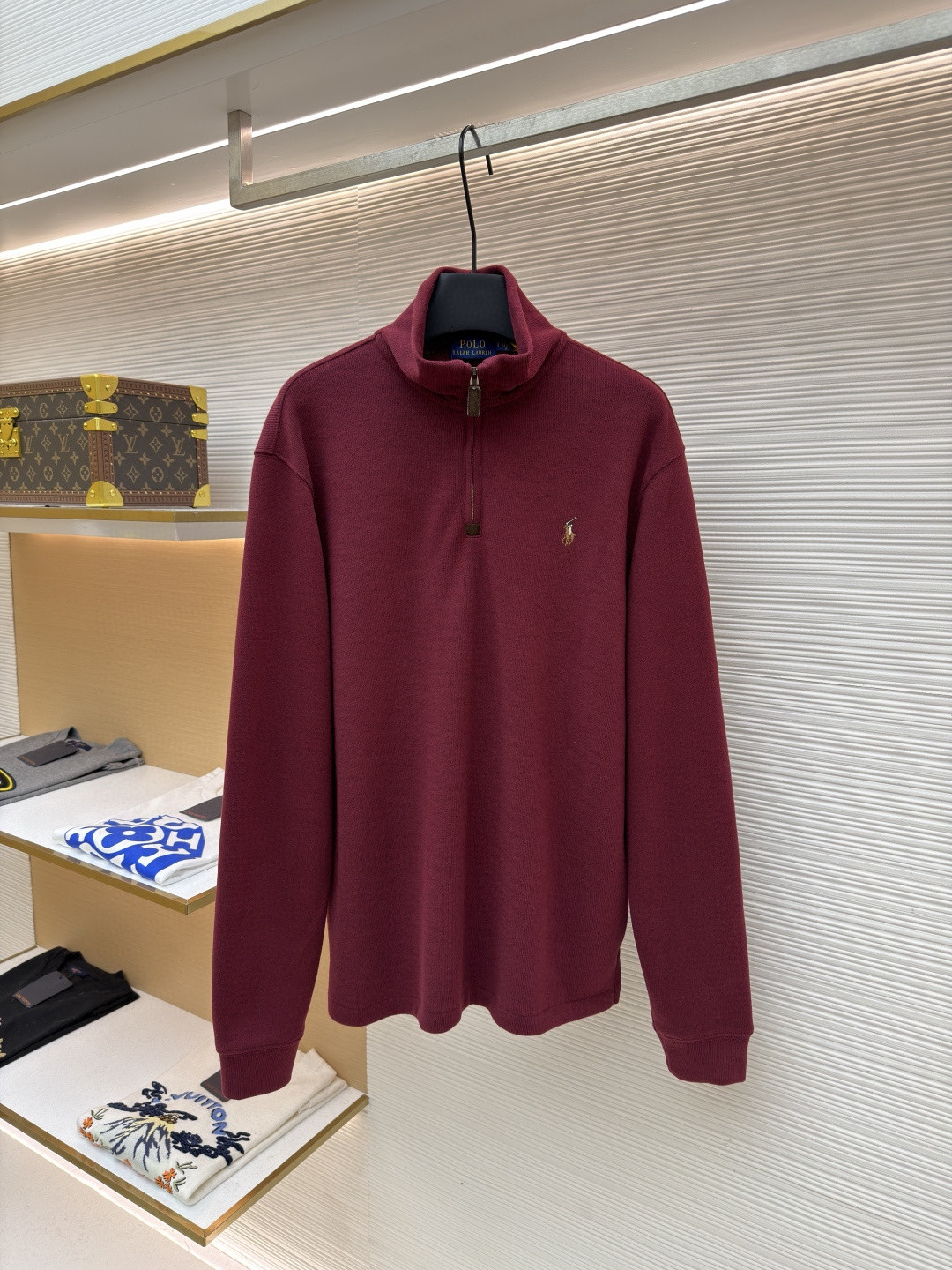 Ralph Lauren 拉夫劳伦 金色刺绣半拉链高领卫衣 外套 长袖 黑色 酒红色 B0 710981468-001