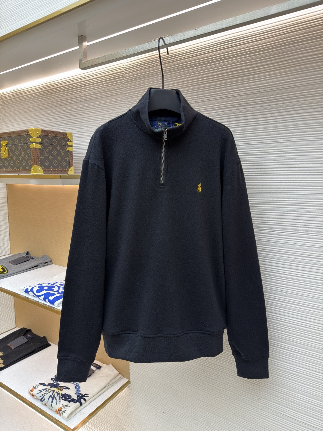 Ralph Lauren 拉夫劳伦 金色刺绣半拉链高领卫衣 外套 长袖 黑色 酒红色 B0 710981468-001