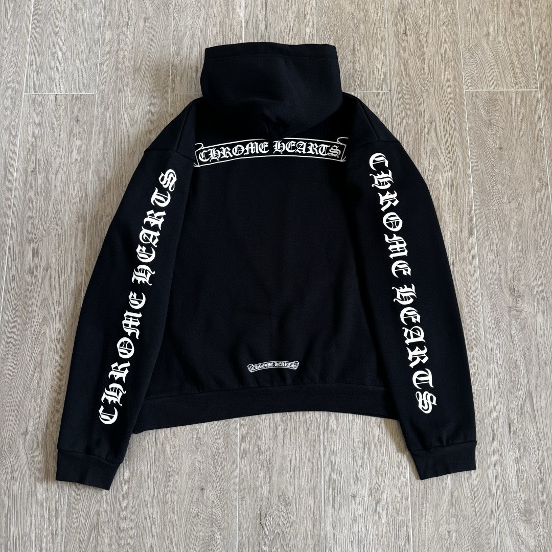 Chrome Hearts 克罗心 花臂后背马蹄内里抓绒连帽卫衣 套头 外套 黑色 A5 