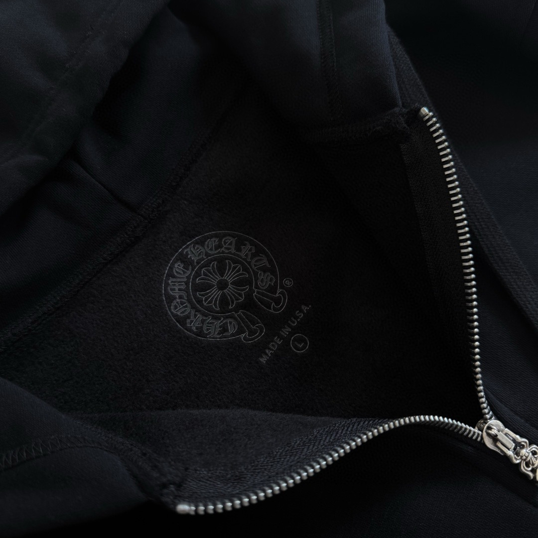 925纯银 Chrome Hearts 克罗心 梵文字母logo内里薄绒拉链卫衣 外套 长袖 黑色 A5