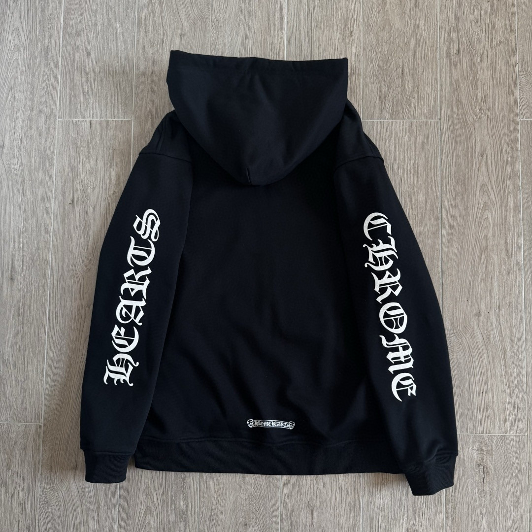 925纯银 Chrome Hearts 克罗心 梵文字母logo内里薄绒拉链卫衣 外套 长袖 黑色 A5