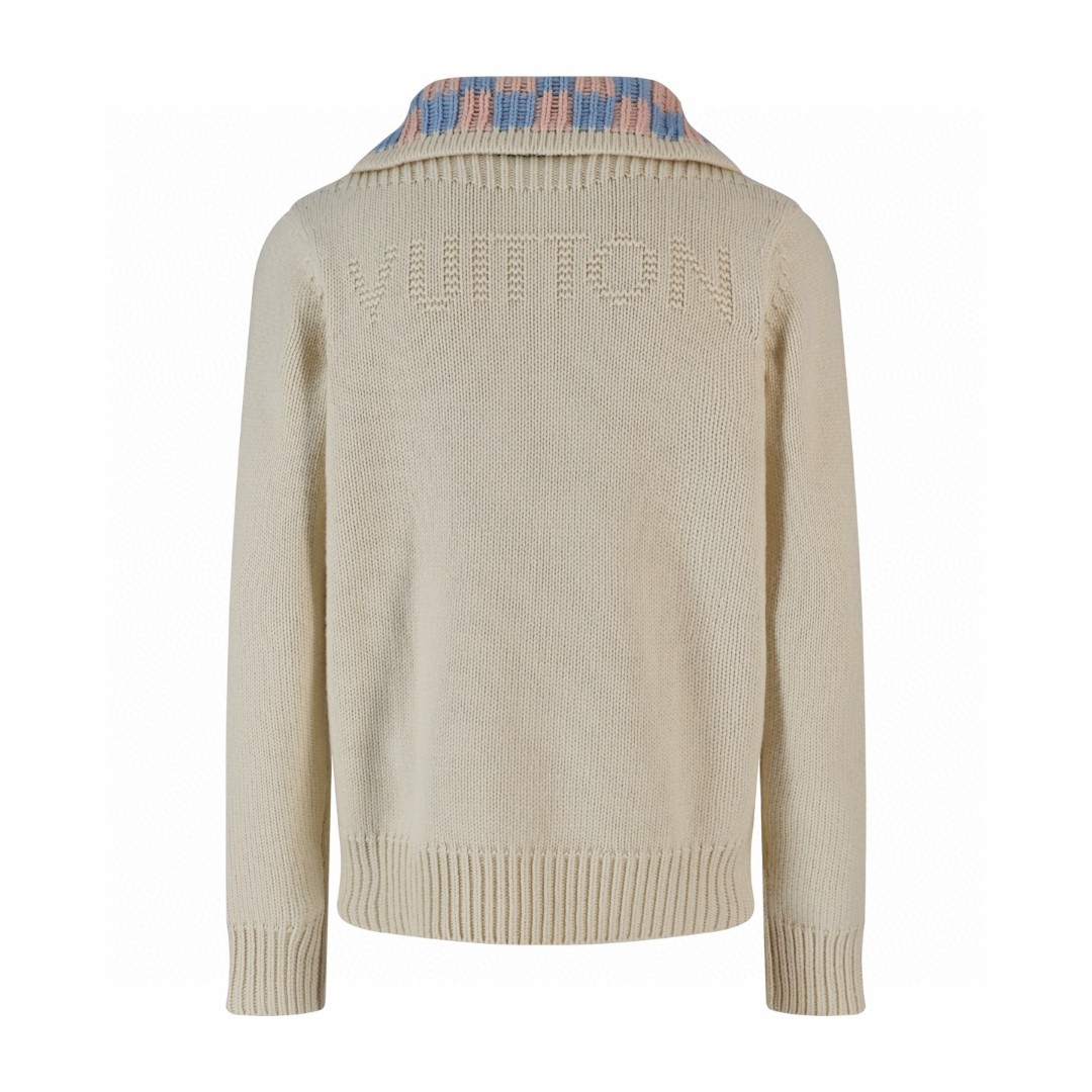 LOUIS VUITTON 路易威登 格纹领拉链针织衫 毛衣 夹克 外套 长袖 米色 B5 1AJUVP