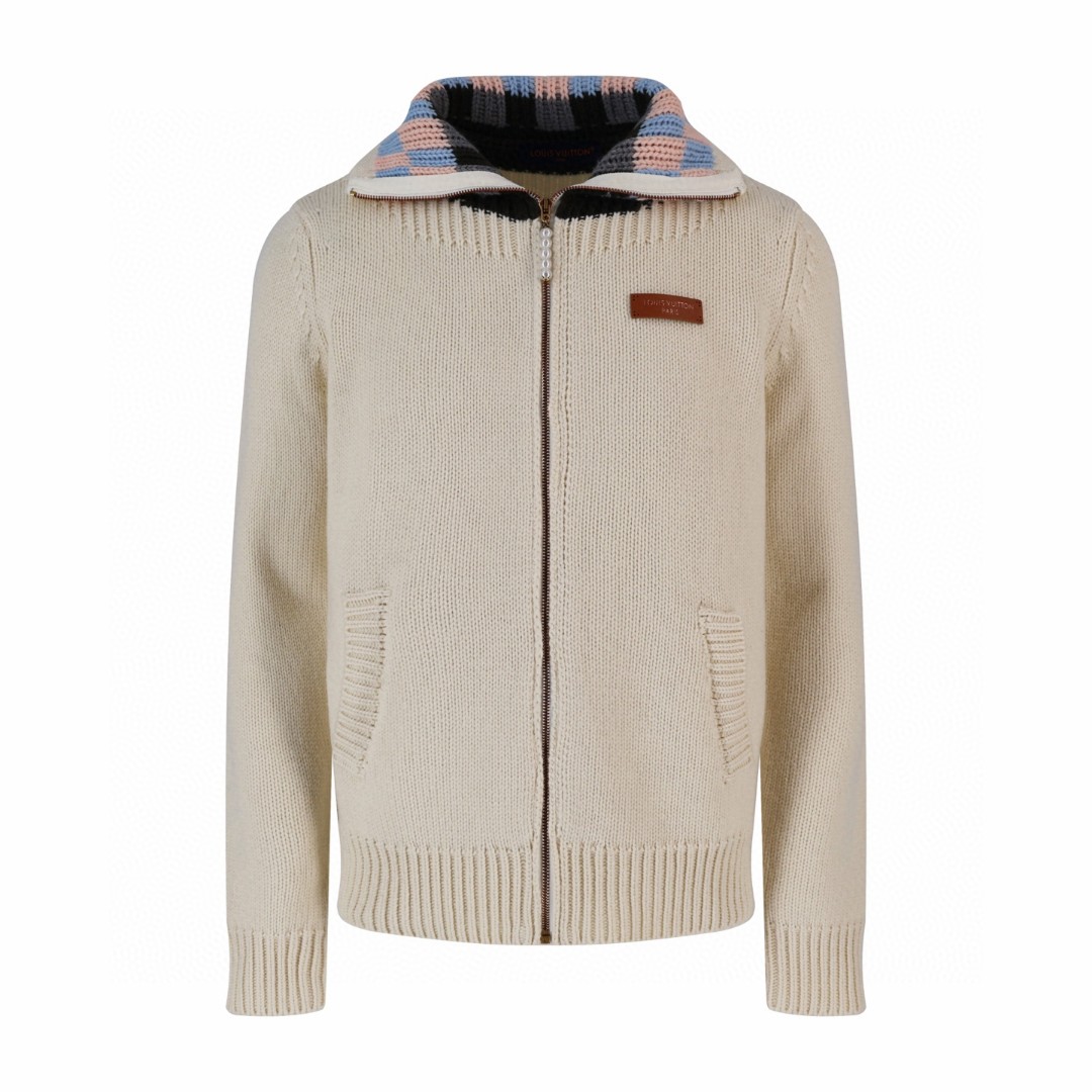 LOUIS VUITTON 路易威登 格纹领拉链针织衫 毛衣 夹克 外套 长袖 米色 B5 1AJUVP