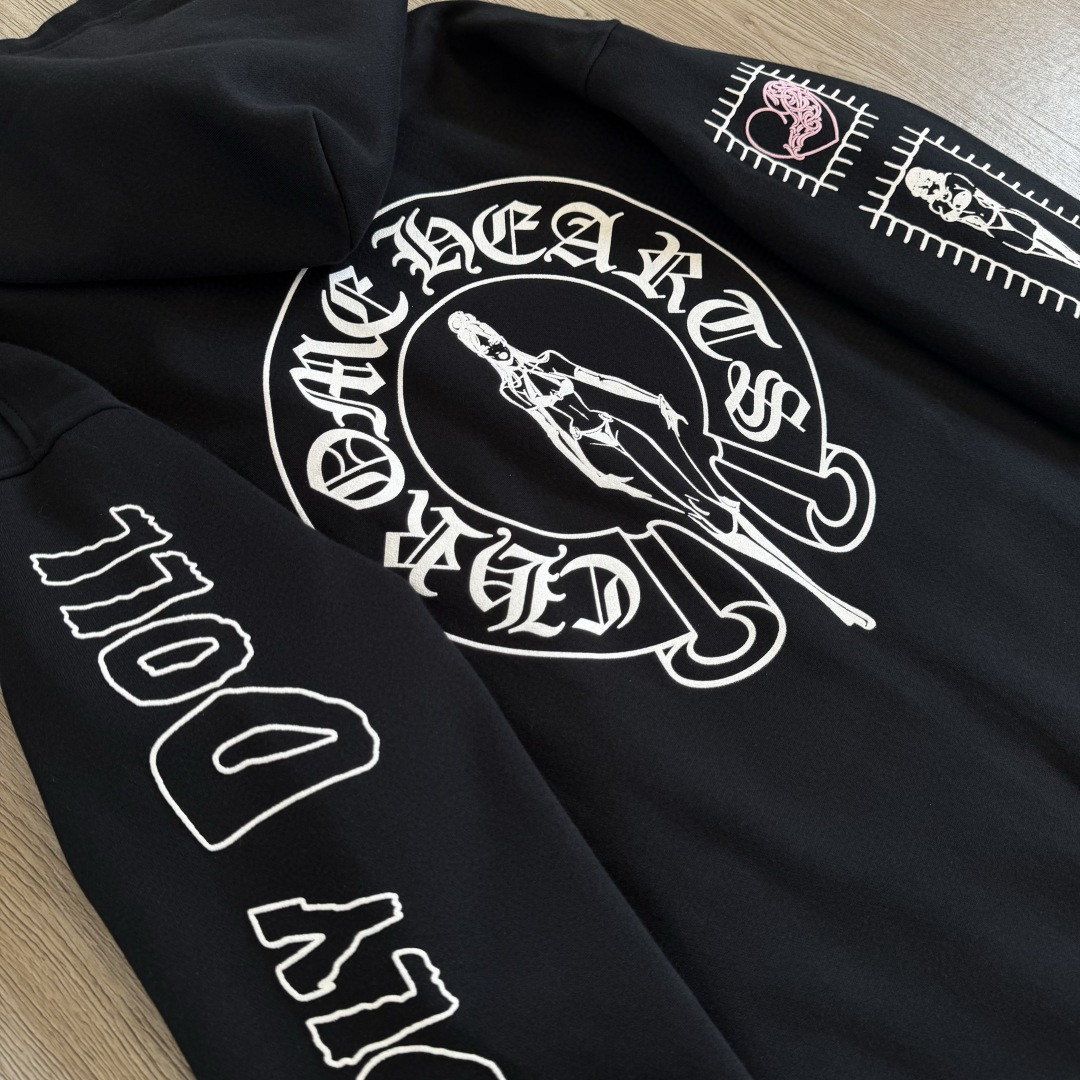 Chrome Hearts 克罗心 Deadly Doll 联名款 马蹄 美少女内里抓绒连帽卫衣 套头 外套 黑色 A5 CH-4355173