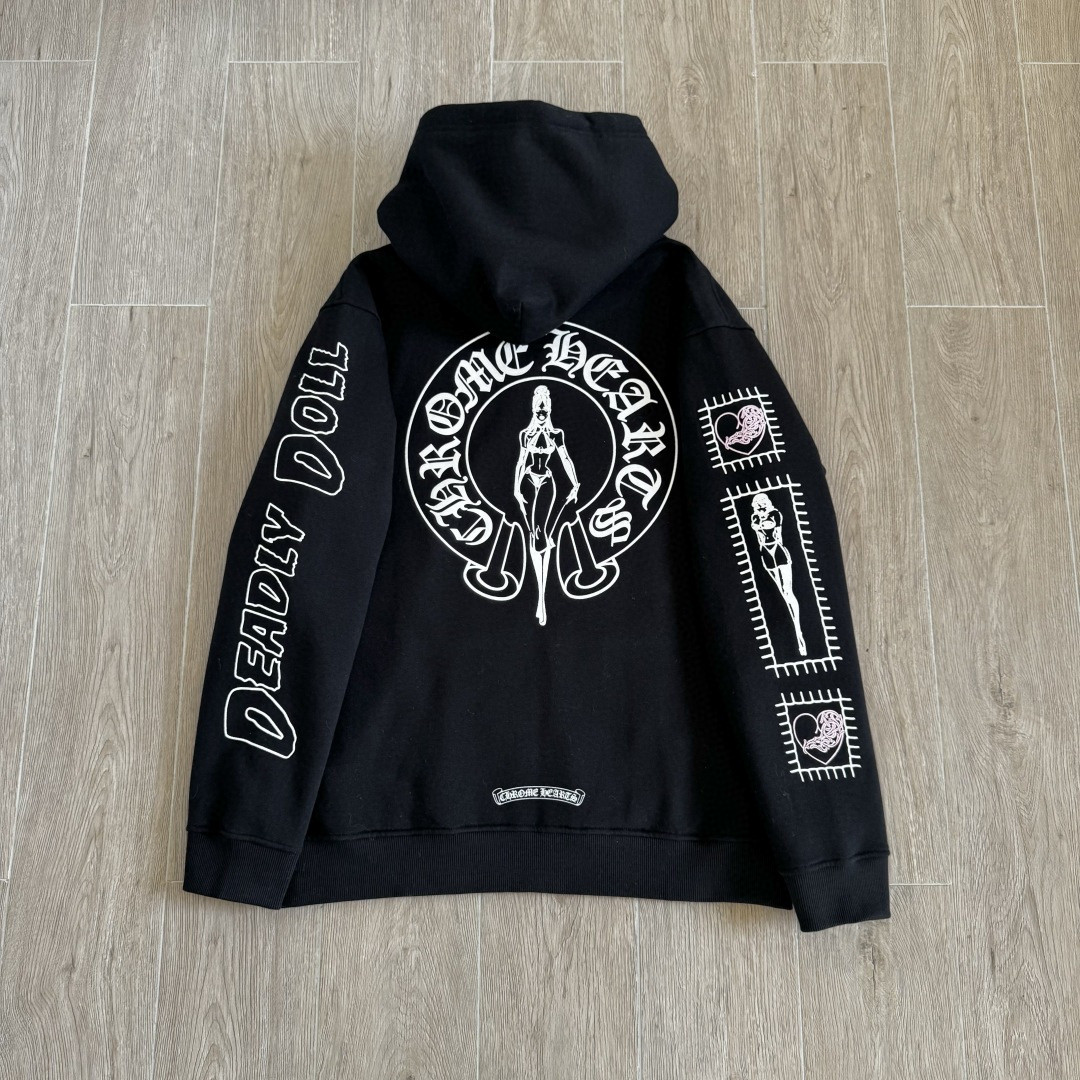 Chrome Hearts 克罗心 Deadly Doll 联名款 马蹄 美少女内里抓绒连帽卫衣 套头 外套 黑色 A5 CH-4355173
