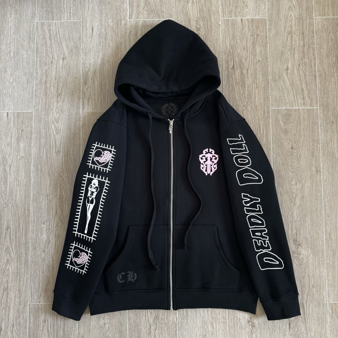 Chrome Hearts 克罗心 Deadly Doll 联名款 马蹄 美少女内里抓绒连帽卫衣 套头 外套 黑色 A5 CH-4355173