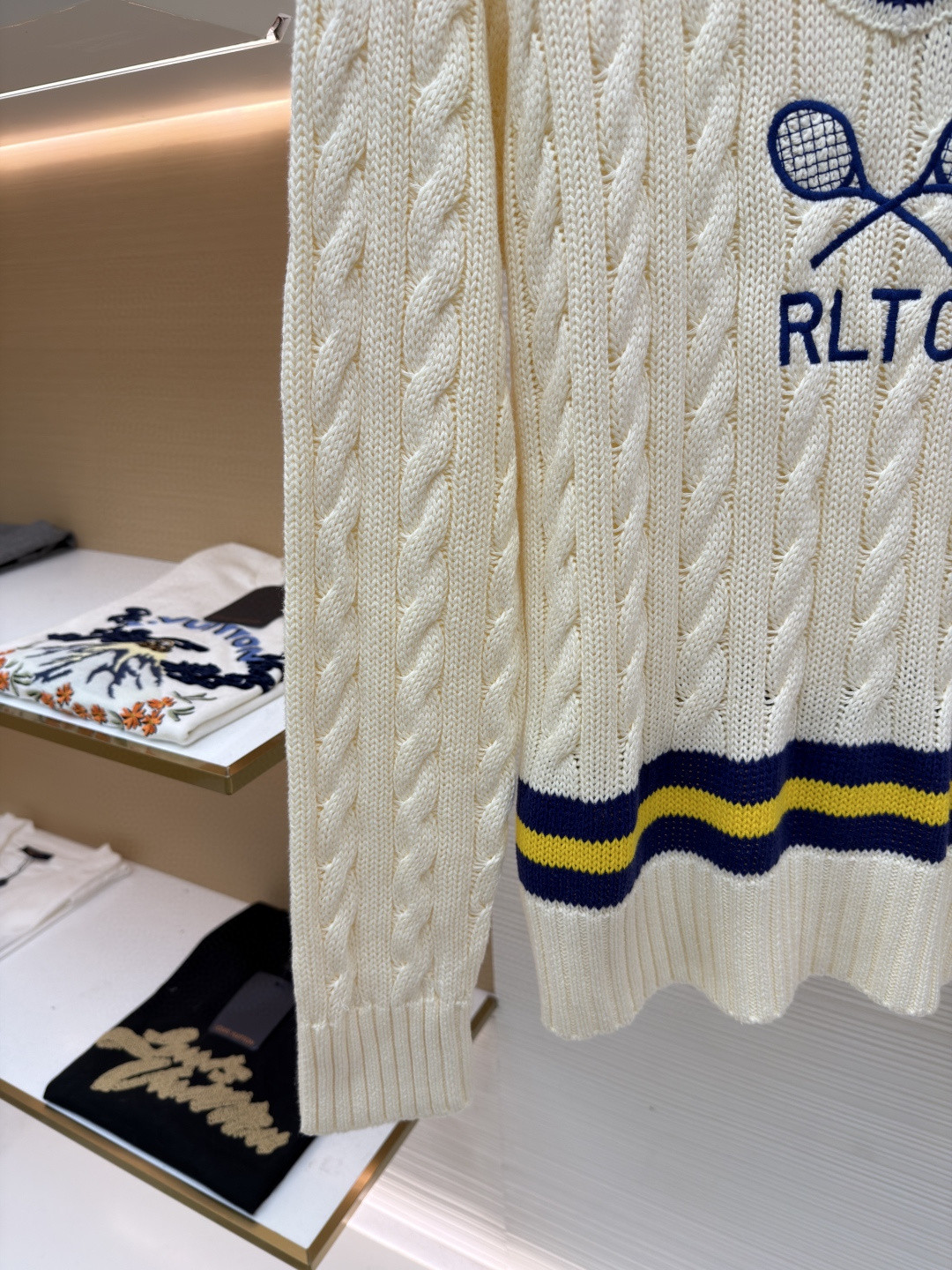 Ralph Lauren 拉夫劳伦 网球绞花编结毛衣 针织衫 长袖 米色 B0 100049775