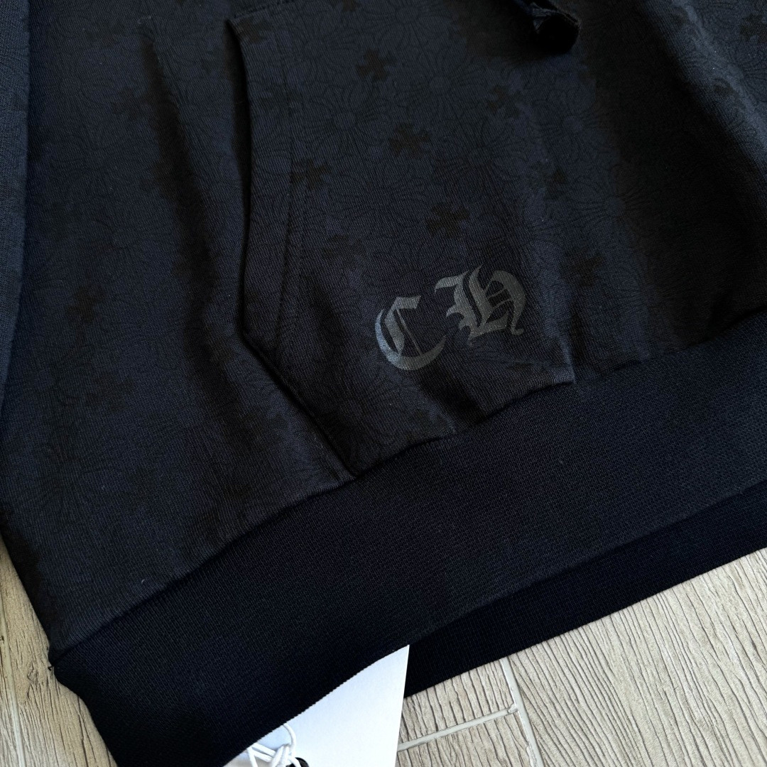 Chrome Hearts 克罗心 马蹄花臂暗纹满印连帽卫衣 套头 外套 黑色 A5 