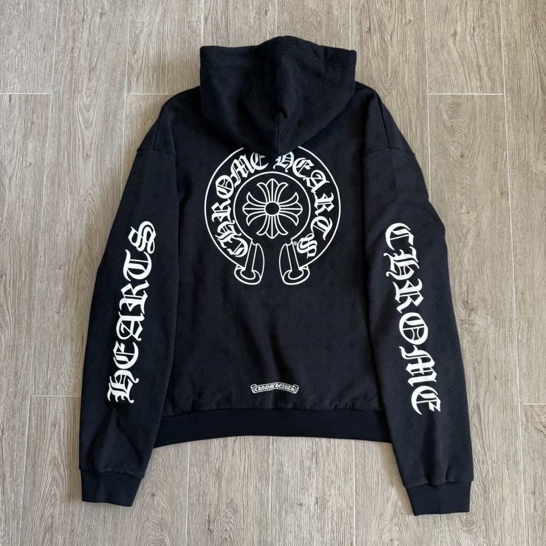 Chrome Hearts 克罗心 马蹄花臂暗纹满印连帽卫衣 套头 外套 黑色 A5 
